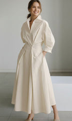 Maxi shirt dress with tie waist and long sleeves for women