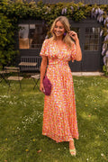 Floral Wrap Maxi Dress with V-Neck and Short Sleeves for Women