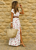 Floral Maxi Dress with Short Sleeves and Belted Cropped Top