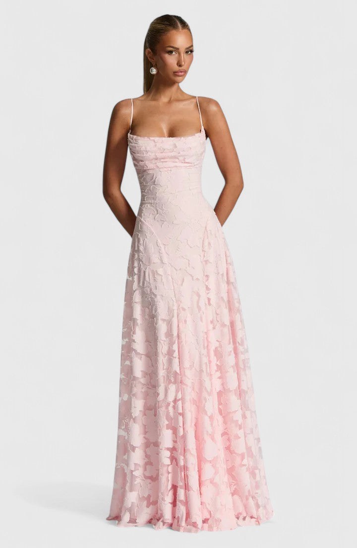 Floral Spaghetti Strap A-Line Maxi Dress with Ruching for Women