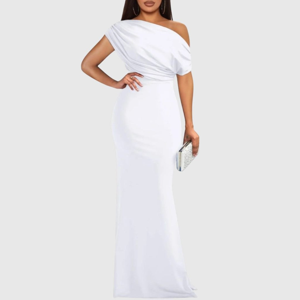 One-Shoulder Maxi Gown for Women — Asymmetrical Neckline, Fitted Silhouette