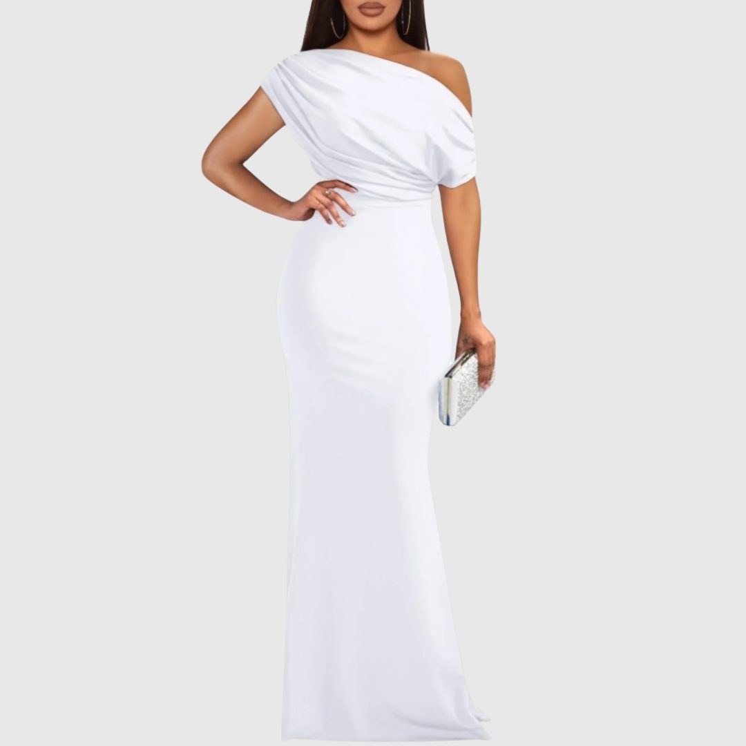 One-Shoulder Maxi Gown for Women — Asymmetrical Neckline, Fitted Silhouette
