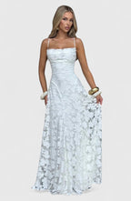 Floral Spaghetti Strap A-Line Maxi Dress with Ruching for Women