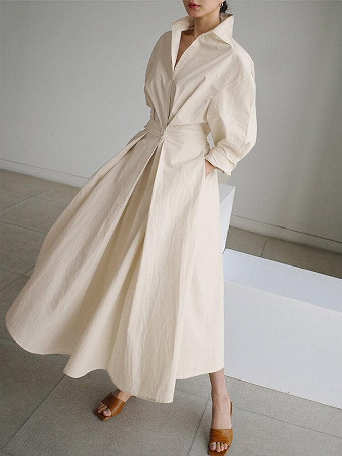 Maxi shirt dress with tie waist and long sleeves for women