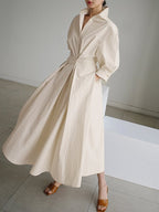 Maxi shirt dress with tie waist and long sleeves for women
