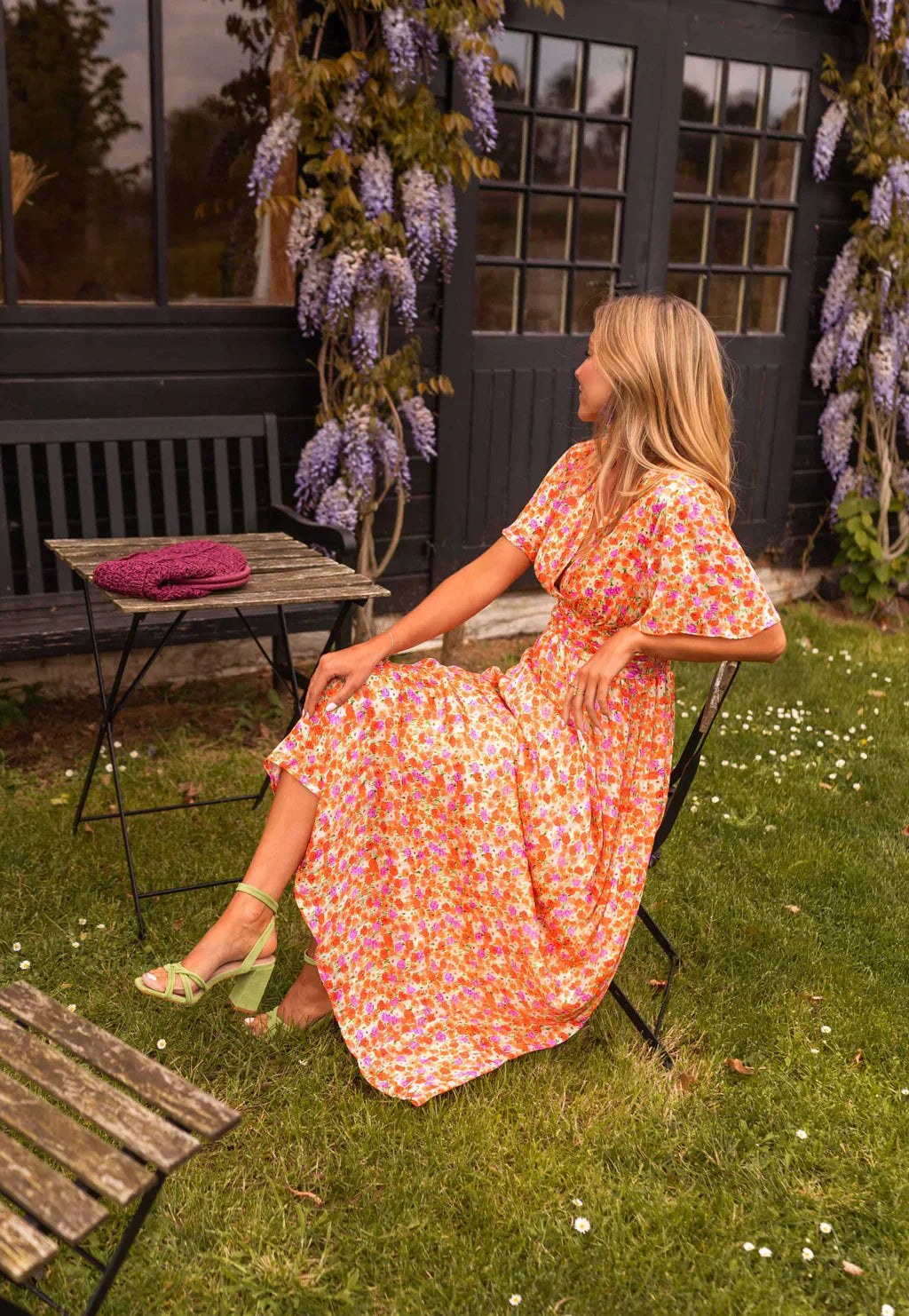 Floral Wrap Maxi Dress with V-Neck and Short Sleeves for Women