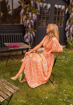 Floral Wrap Maxi Dress with V-Neck and Short Sleeves for Women