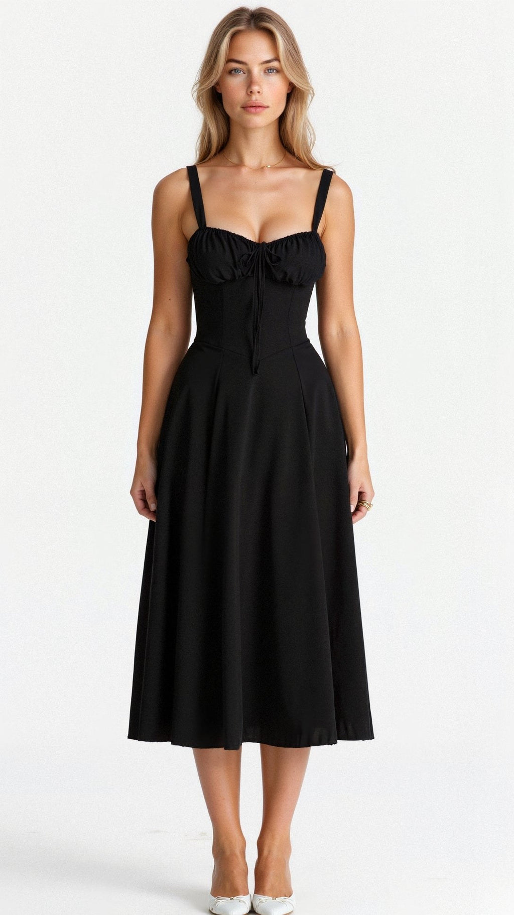 Floral Midi Dress with Sweetheart Neckline, Thin Straps and Side Slit