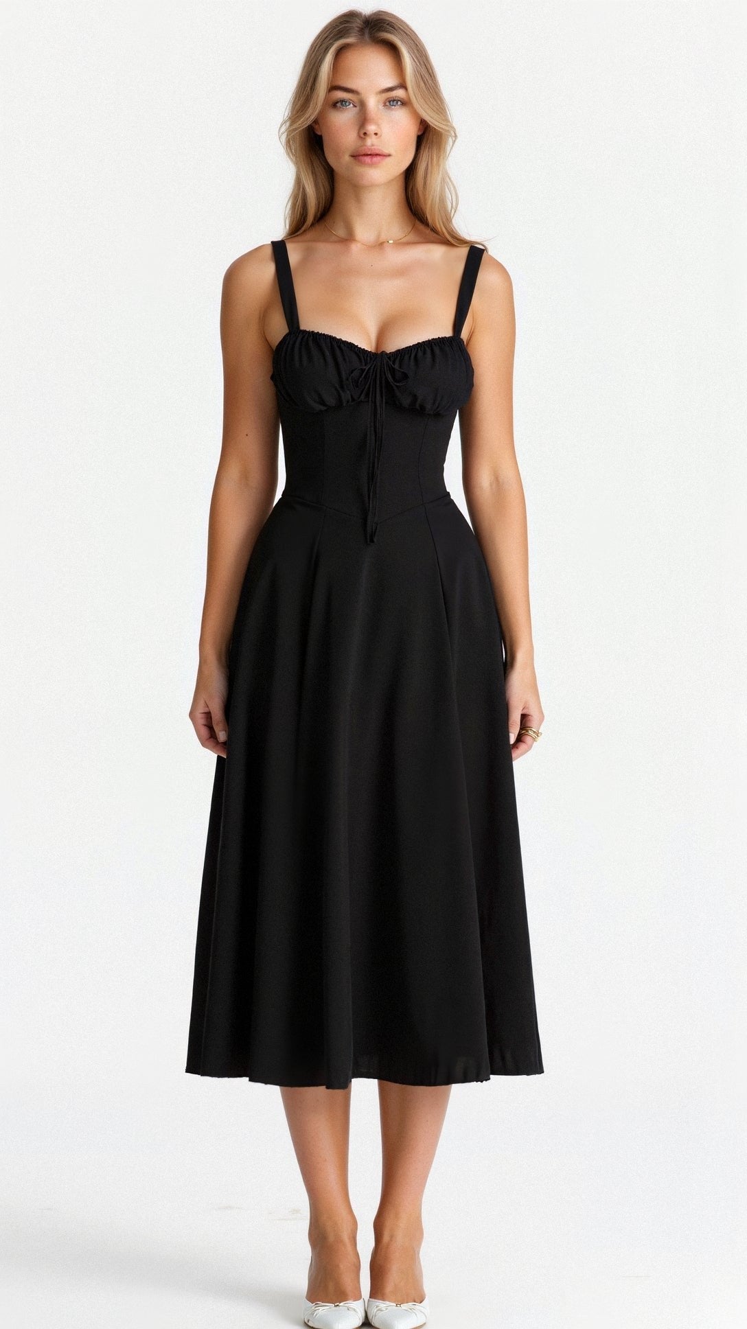 Floral Midi Dress with Sweetheart Neckline, Thin Straps and Side Slit