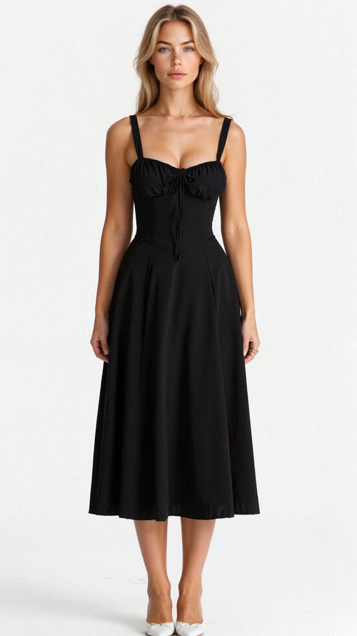 Floral Midi Dress with Sweetheart Neckline, Thin Straps and Side Slit