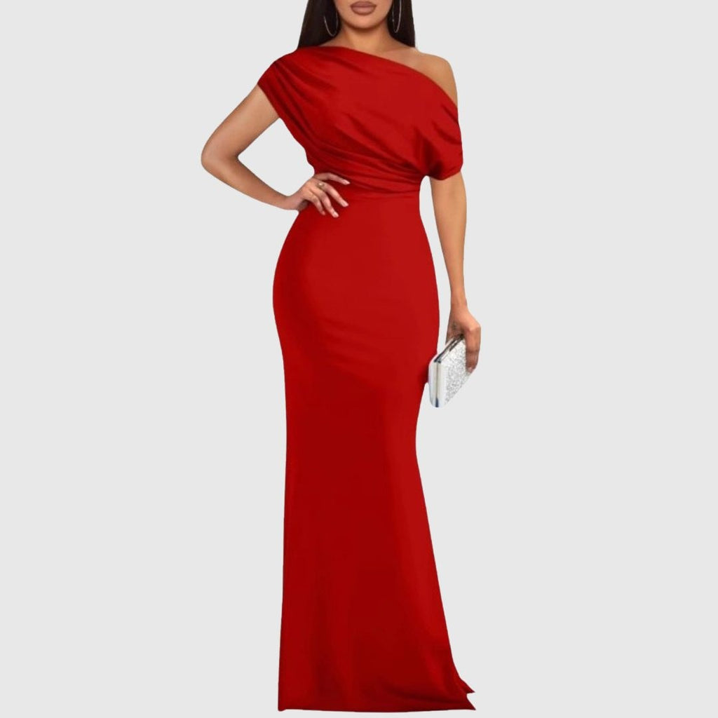 One-Shoulder Maxi Gown for Women — Asymmetrical Neckline, Fitted Silhouette