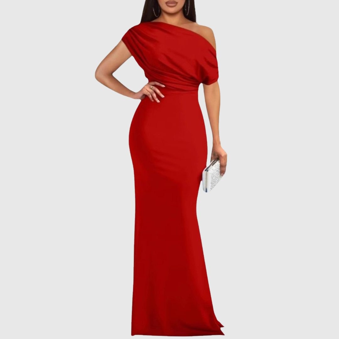 One-Shoulder Maxi Gown for Women — Asymmetrical Neckline, Fitted Silhouette