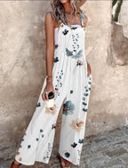 Sleeveless Wide-Leg Jumpsuit with Square Neck and Floral Print