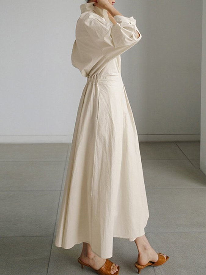 Maxi shirt dress with tie waist and long sleeves for women