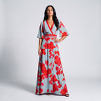 Floral Wrap Maxi Dress with Cropped Tie Bodice and Deep V-Neck