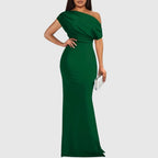 One-Shoulder Maxi Gown for Women — Asymmetrical Neckline, Fitted Silhouette
