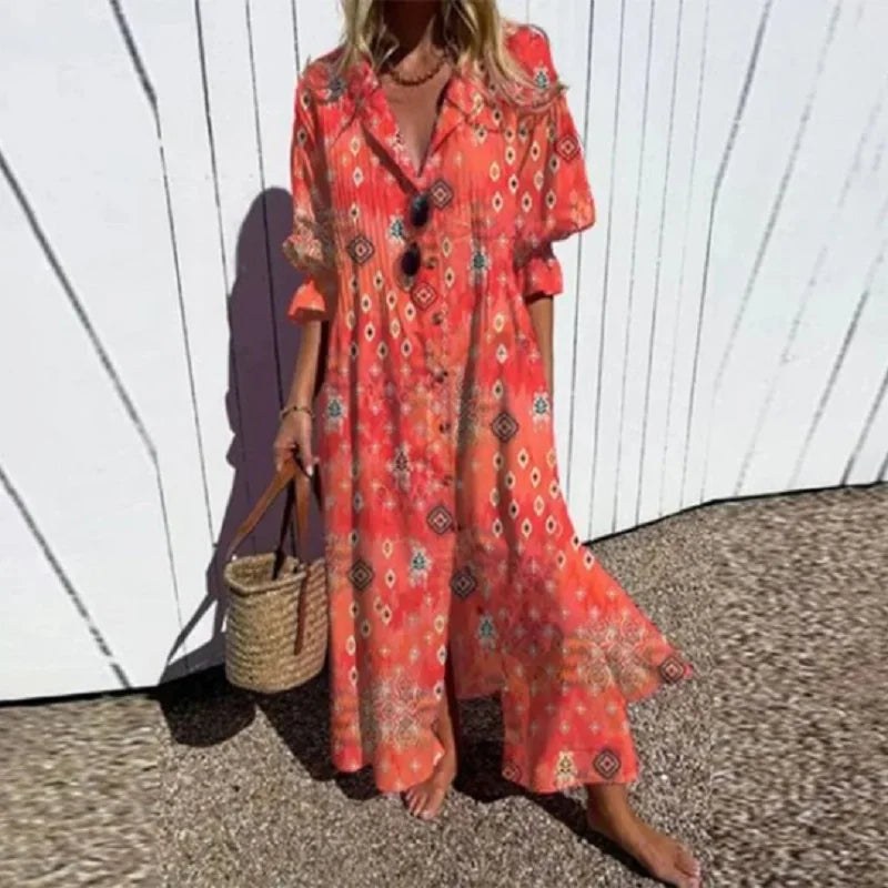 Floral Midi Shirt Dress with Button Front and Short Sleeves