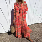 Floral Midi Shirt Dress with Button Front and Short Sleeves