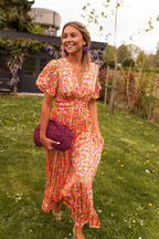 Floral Wrap Maxi Dress with V-Neck and Short Sleeves for Women