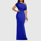 One-Shoulder Maxi Gown for Women — Asymmetrical Neckline, Fitted Silhouette