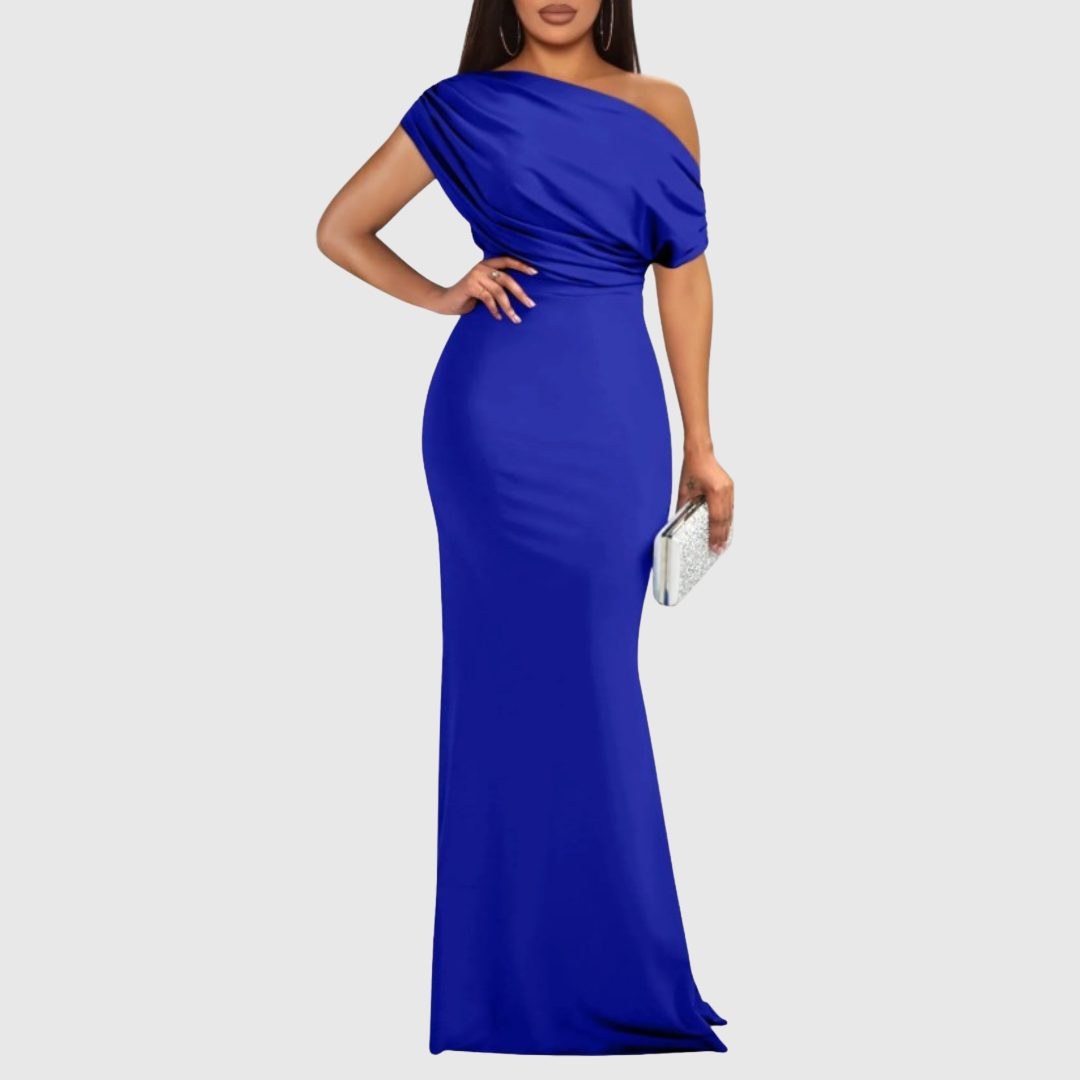 One-Shoulder Maxi Gown for Women — Asymmetrical Neckline, Fitted Silhouette