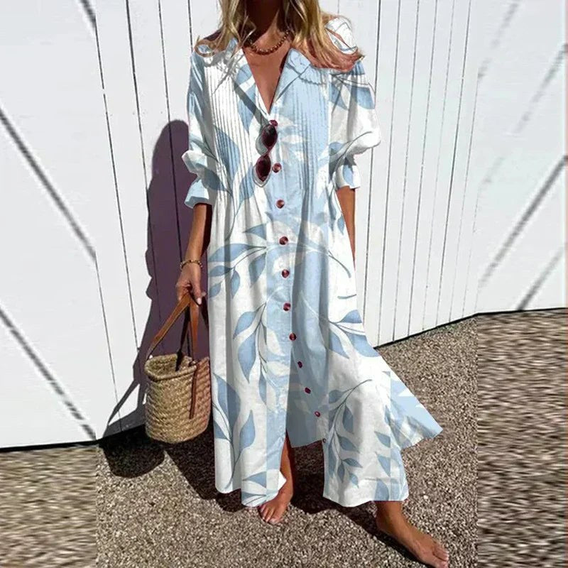 Floral Midi Shirt Dress with Button Front and Short Sleeves
