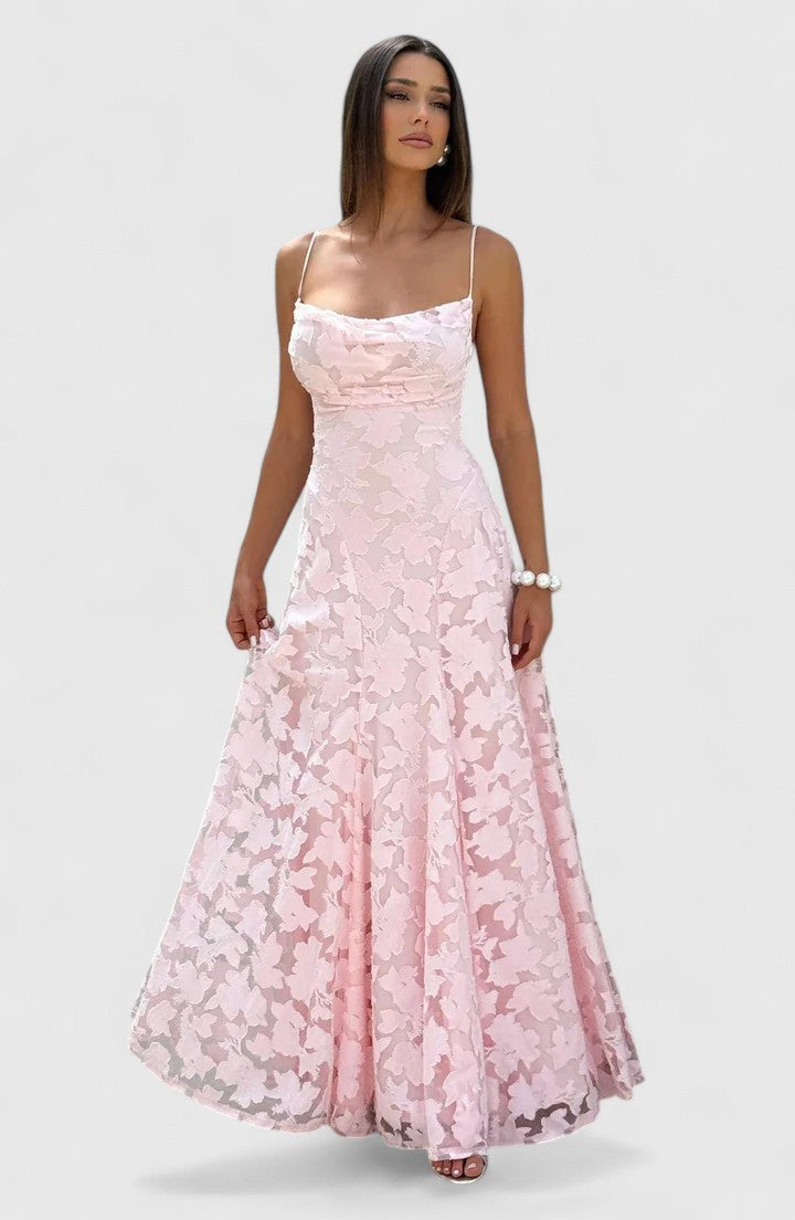 Floral Spaghetti Strap A-Line Maxi Dress with Ruching for Women