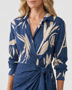Wrap Maxi Dress with Leaf Print and Three-Quarter Sleeves