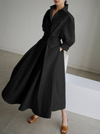 Maxi shirt dress with tie waist and long sleeves for women