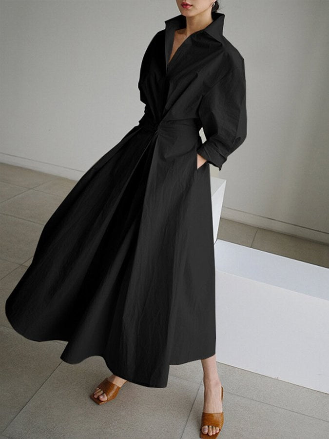 Maxi shirt dress with tie waist and long sleeves for women