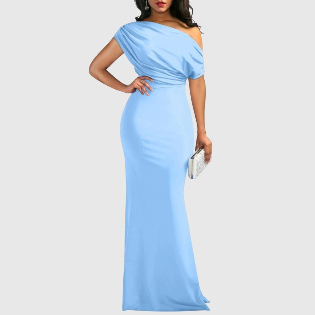 One-Shoulder Maxi Gown for Women — Asymmetrical Neckline, Fitted Silhouette