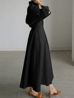 Maxi shirt dress with tie waist and long sleeves for women