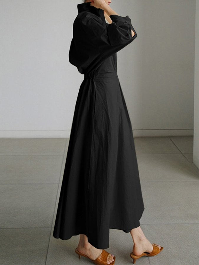 Maxi shirt dress with tie waist and long sleeves for women
