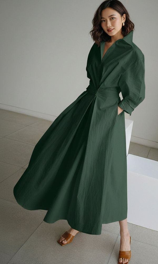 Maxi shirt dress with tie waist and long sleeves for women