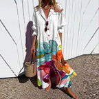 Floral Midi Shirt Dress with Button Front and Short Sleeves