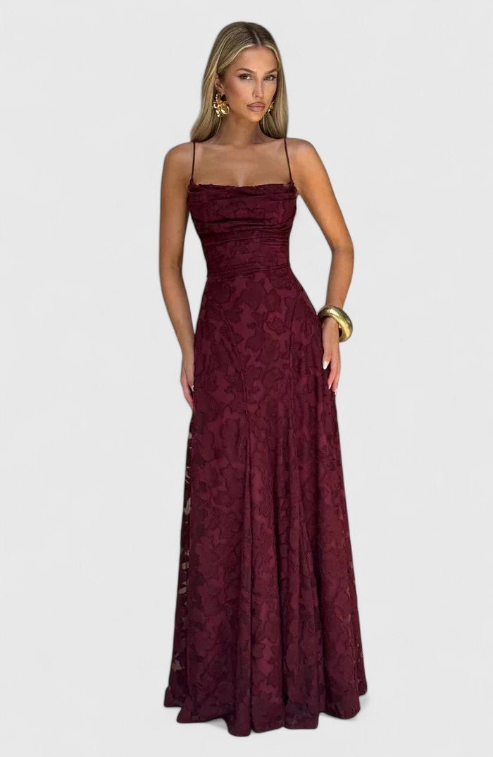 Floral Spaghetti Strap A-Line Maxi Dress with Ruching for Women