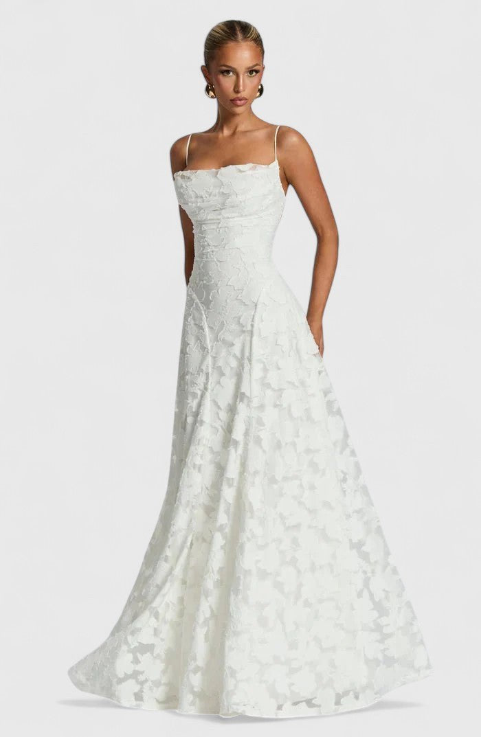 Floral Spaghetti Strap A-Line Maxi Dress with Ruching for Women