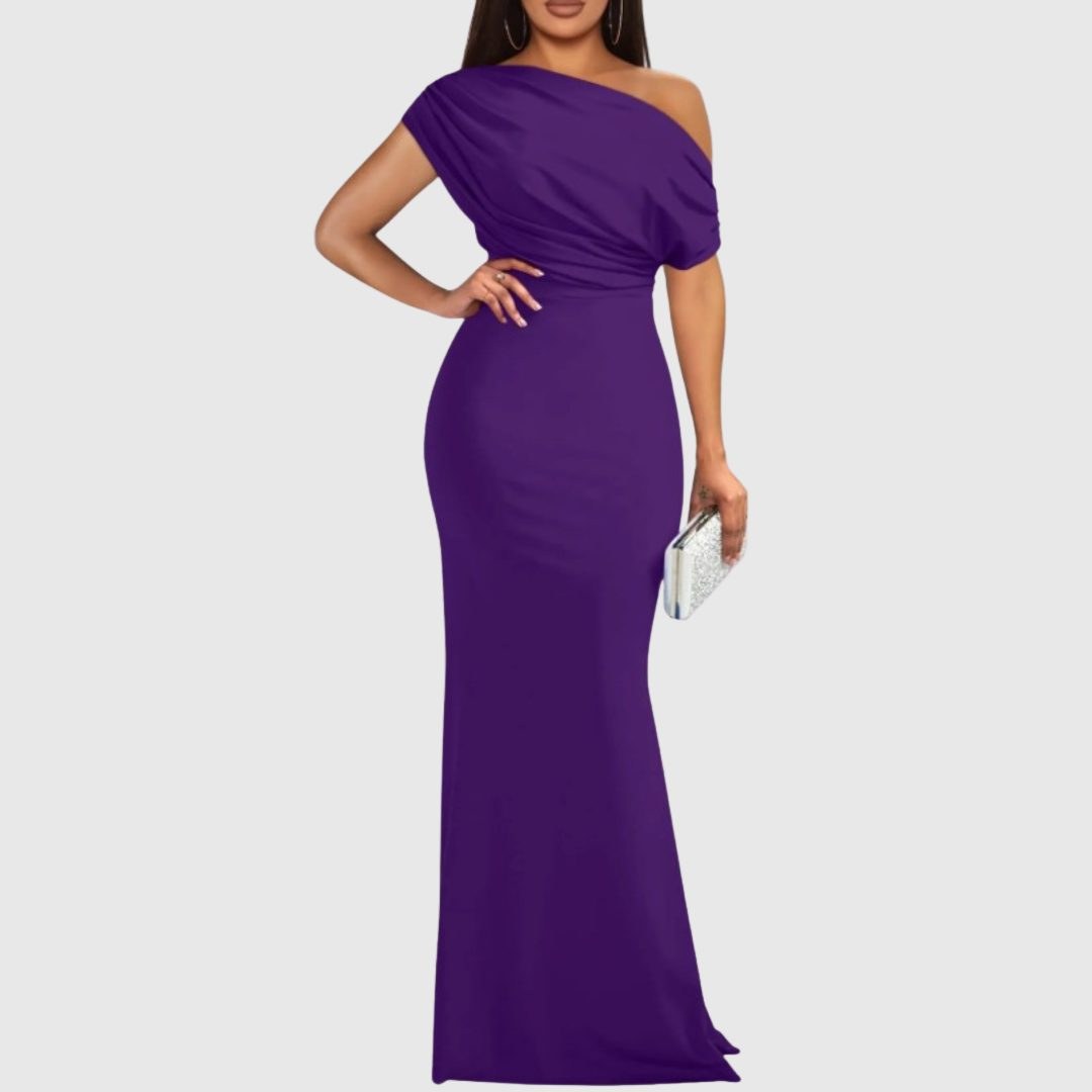 One-Shoulder Maxi Gown for Women — Asymmetrical Neckline, Fitted Silhouette