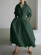 Maxi shirt dress with tie waist and long sleeves for women