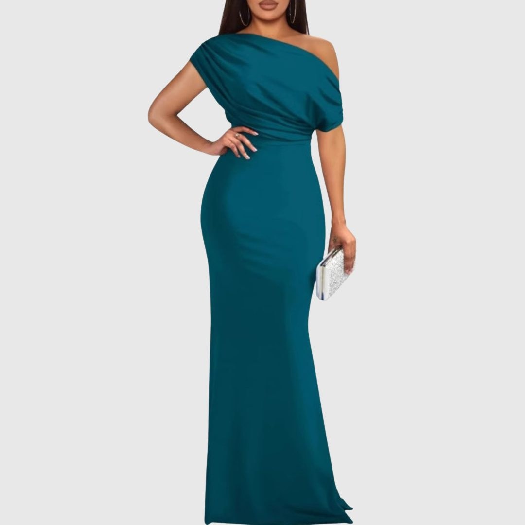 One-Shoulder Maxi Gown for Women — Asymmetrical Neckline, Fitted Silhouette