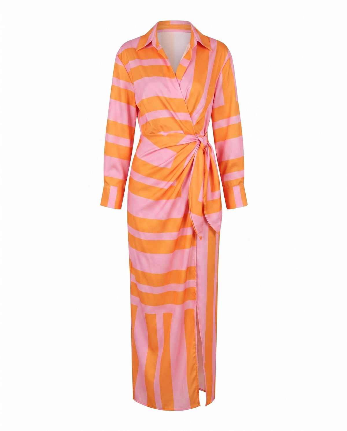 Wrap Maxi Dress with Leaf Print and Three-Quarter Sleeves