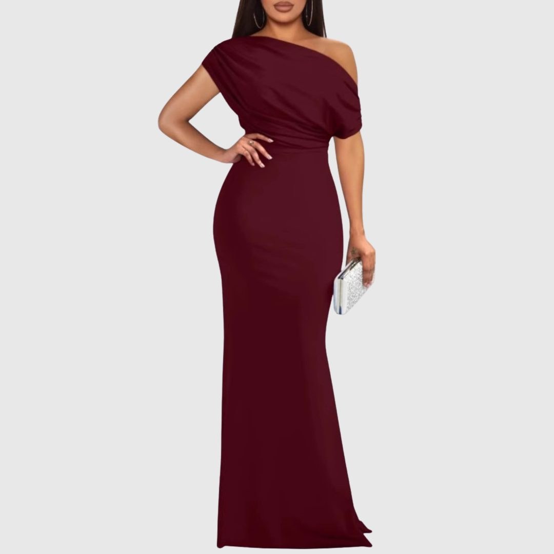 One-Shoulder Maxi Gown for Women — Asymmetrical Neckline, Fitted Silhouette
