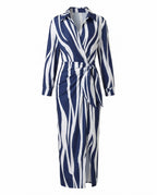 Wrap Maxi Dress with Leaf Print and Three-Quarter Sleeves