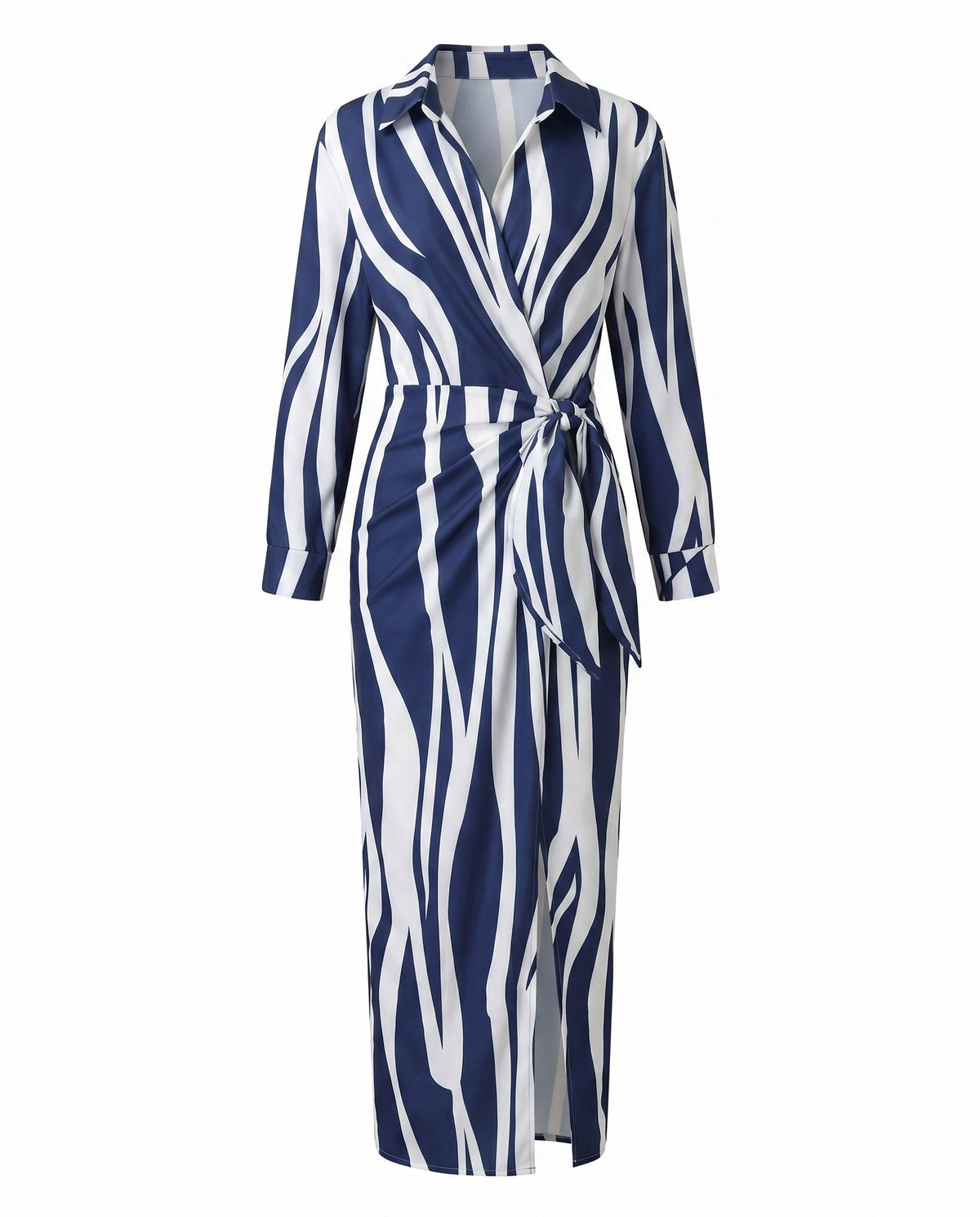 Wrap Maxi Dress with Leaf Print and Three-Quarter Sleeves