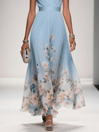 Sleeveless V-Neck Maxi Dress with Fading Floral Print for Women