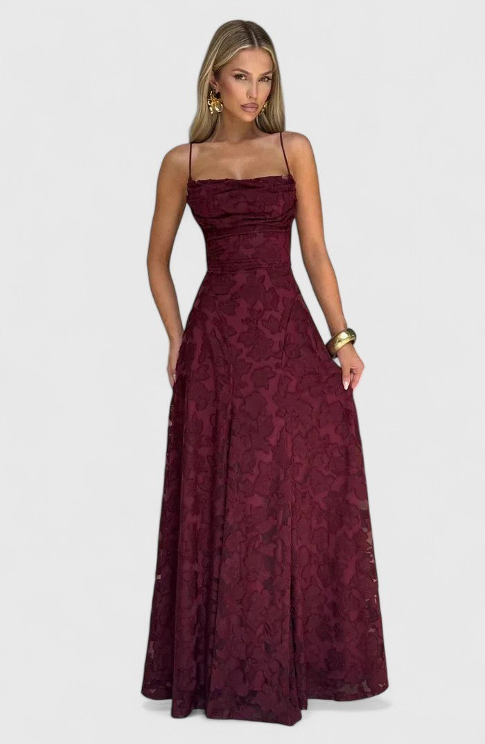 Floral Spaghetti Strap A-Line Maxi Dress with Ruching for Women