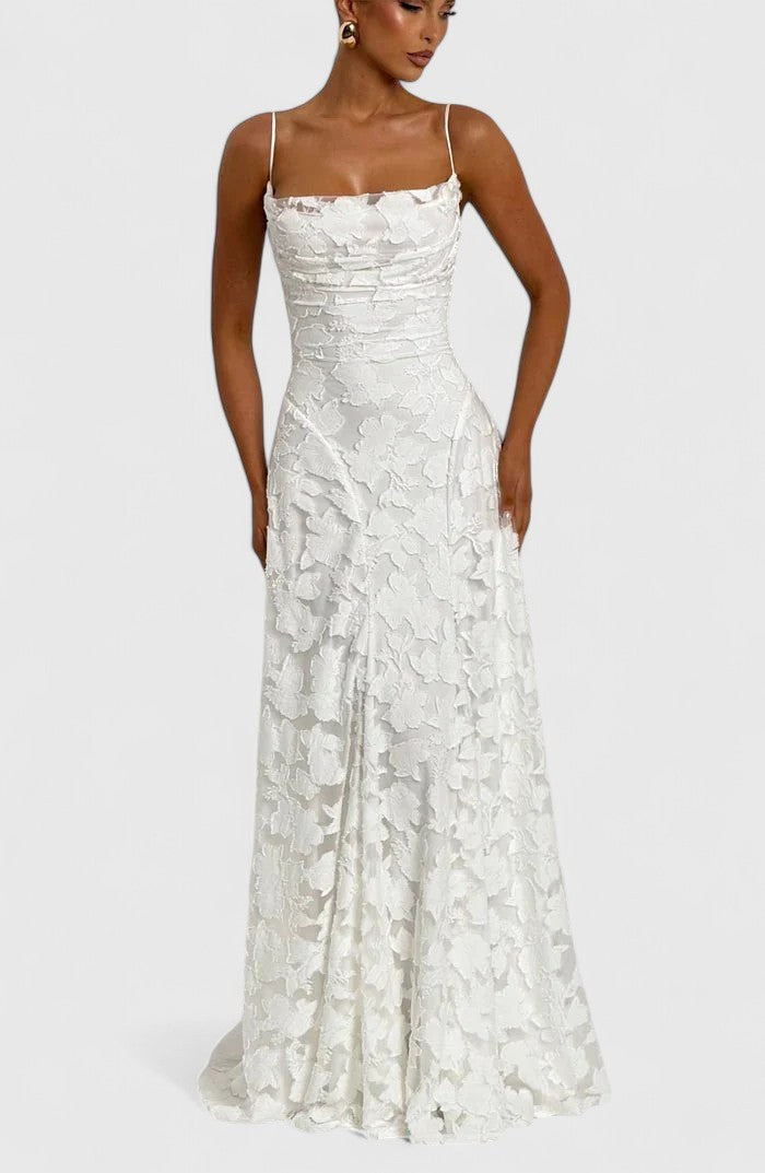 Floral Spaghetti Strap A-Line Maxi Dress with Ruching for Women