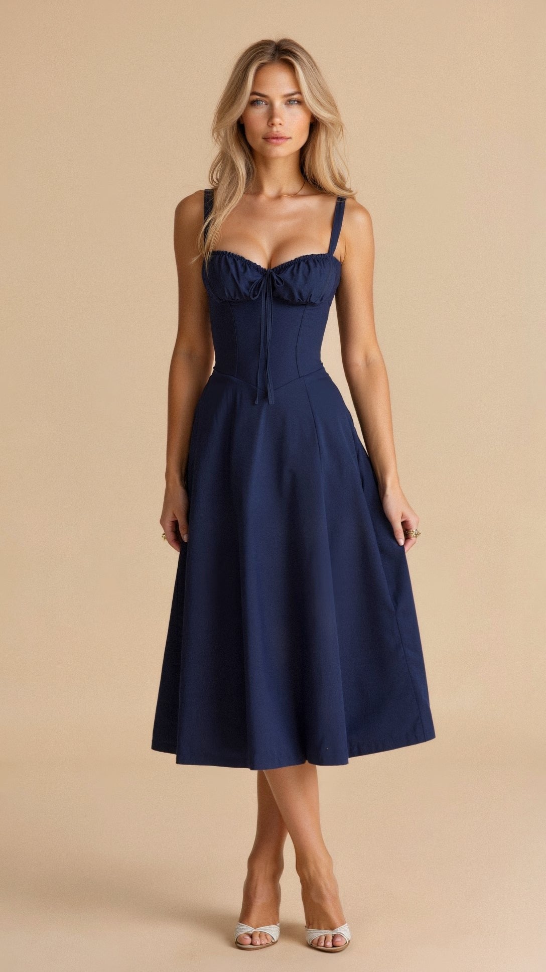 Floral Midi Dress with Sweetheart Neckline, Thin Straps and Side Slit