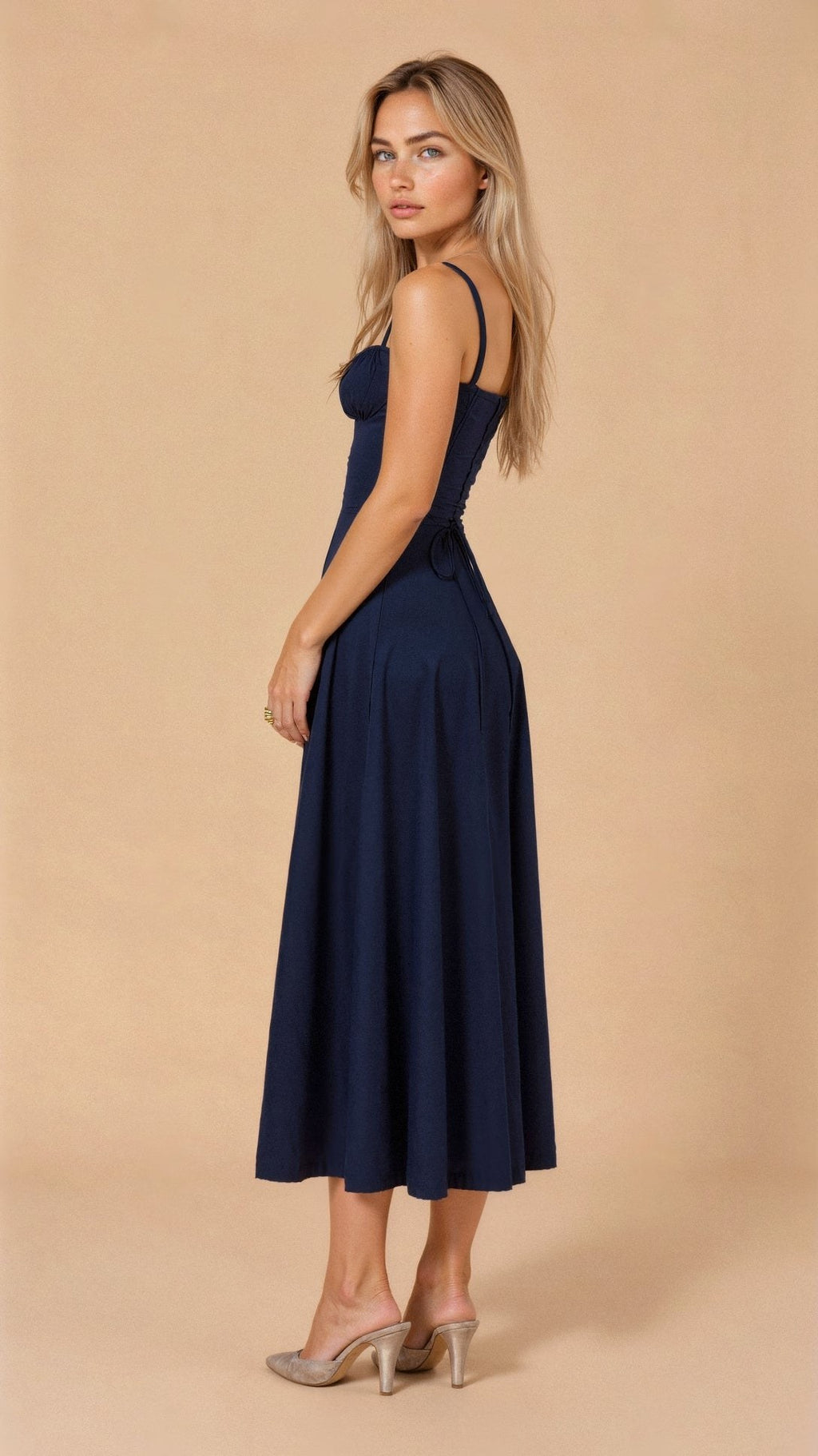 Floral Midi Dress with Sweetheart Neckline, Thin Straps and Side Slit