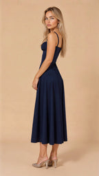 Floral Midi Dress with Sweetheart Neckline, Thin Straps and Side Slit